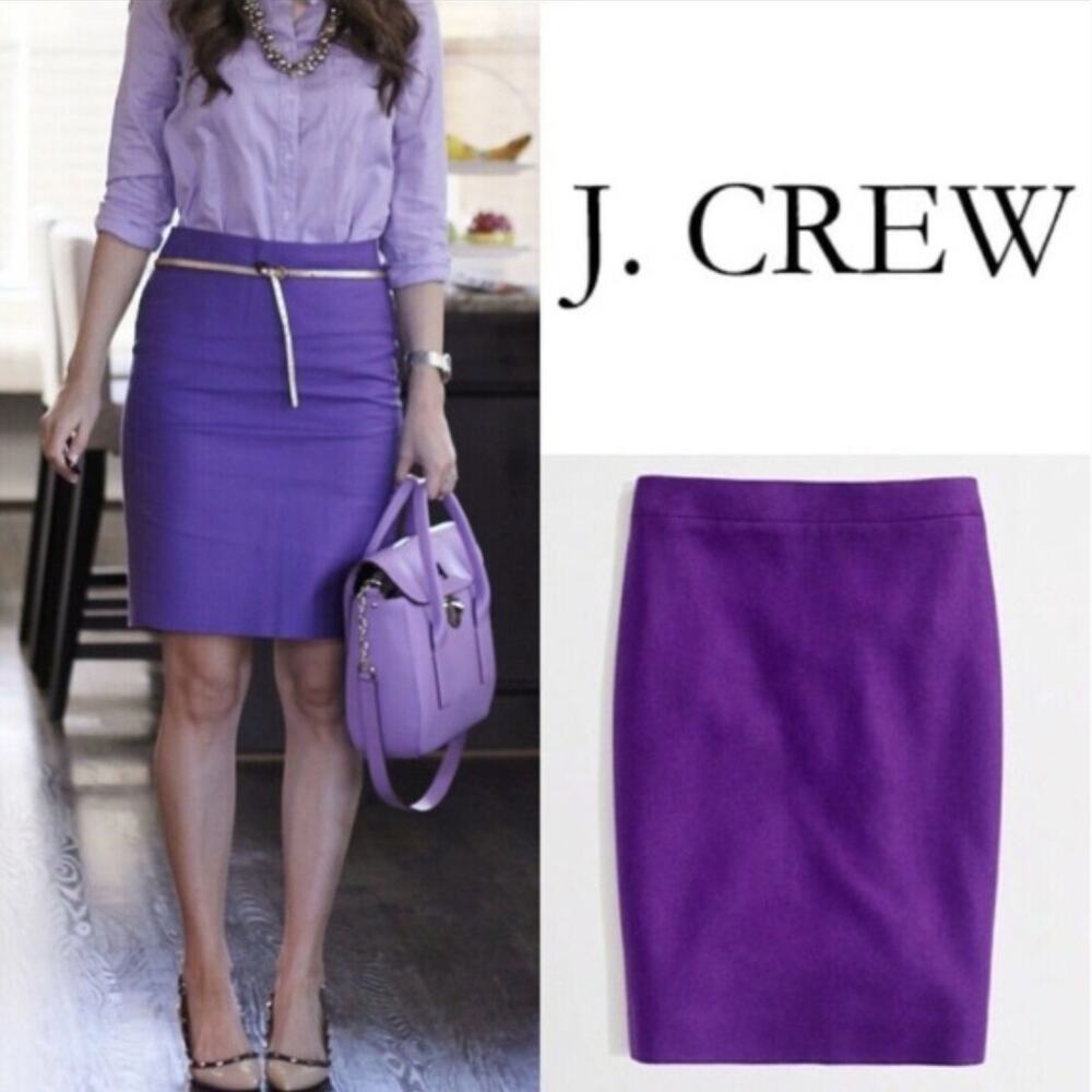 J CREW The Perfect Pencil Skirt Wool Blend High Rise Lined Purple Yum Women's 0